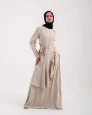 Linen Buttoned Ruffle Dress