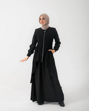 Corduroy Front Zipper Top Black