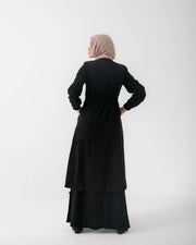 Corduroy Front Zipper Top Black