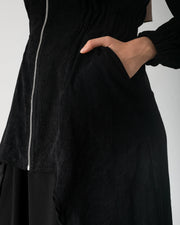Corduroy Front Zipper Top Black