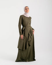 Linen Buttoned Ruffle Dress