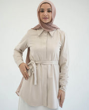 Suede Chemise With Pleated Chiffon Back Beige