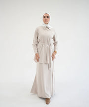 Suede Chemise With Pleated Chiffon Back Beige