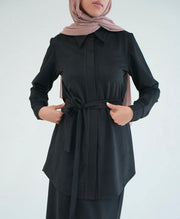 Suede Chemise With Pleated Chiffon Back Beige