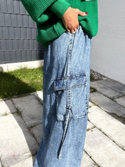 Cargo Wide Leg Denim Pants